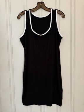 Women's Black Sleeveless Mini Dress with White Trim